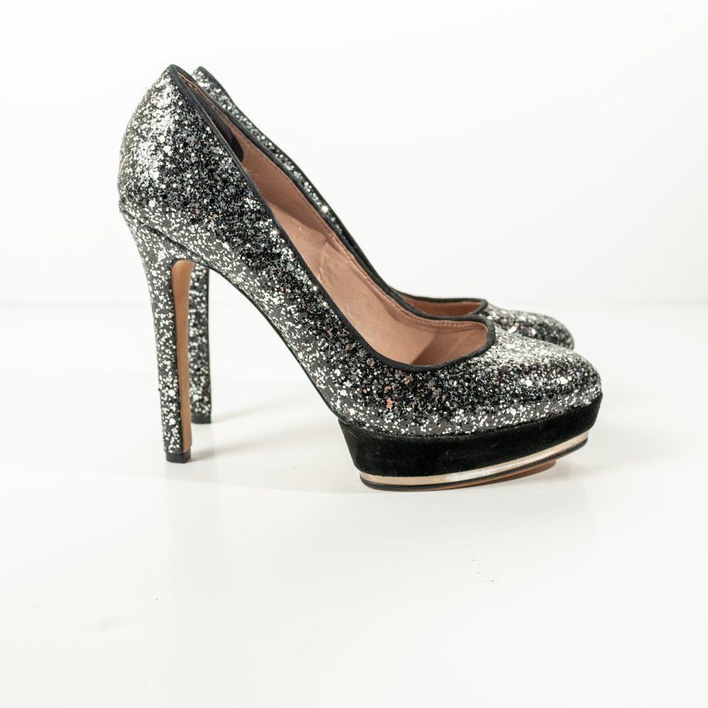 Vince Camuto Silver Glitter Accents Platform Heels Size 8B/38 - Picture 5 of 9